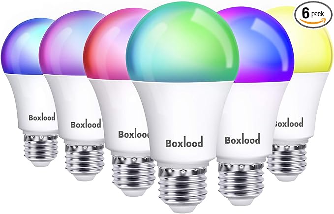 Boxlood Smart Light Bulb Works with Alexa Echo Google Home Siri, RGB Color Changing WiFi Light Bulbs, No Hub Required, Warm White to Cool White, Dimming & Timing, APP & Voice Control,7W A19 E26 6Pack