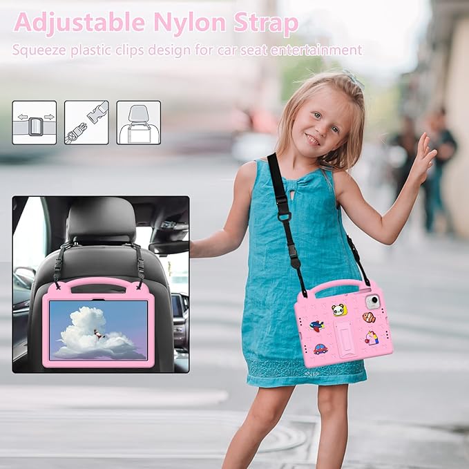AKABEILA Compatible with Honor Pad X9a 2025 11.5 inch Tablet Case, Kids Friendly Universal Lightweight Shockproof Protective Case with Shoulder Strap & Stand Handle Pink