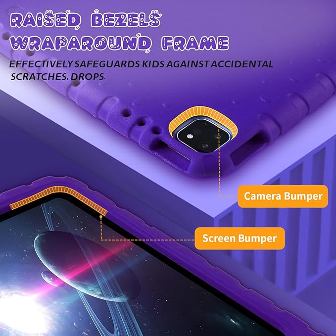 for iPad Pro 13 inch Case M4 with Pencil Holder, Anti-Slip Handle Stand, Super Protection Kids Proof Cute EVA Cover for iPad Pro 13" 2024, Purple