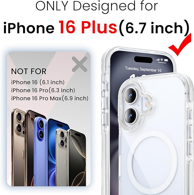toushion 3 in 1 for iPhone 16 Plus Case Clear Bumper | with MagSafe,Screen Protector *1 & Camera Lens Protector*1, Shockproof Guard Corners, Military-Grade Protection