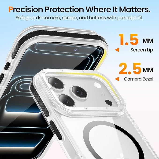 Strong Magnetic for iPhone 17 Pro case,1XLens Protector[10Ft Military-Grade Protection] Compatible with fit MagSafe Shockproof Slim Thin Cover case for iPhone 17 Pro 6.3 inch,Clear Black