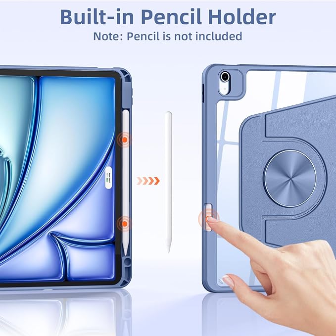 Wenlaty for iPad Air 11 inch Case (M4/M3/M2) & Air 5th/4th Generation Case 10.9 inch,for iPad Pro 11" 4/3/2/1 Gen,360° Rotating Cover, Detachable Magnetic Back,Pencil Holder, Auto Sleep/Wake,Bluemist