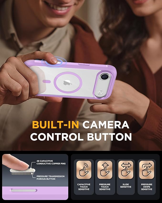Miracase Magnetic for iPhone Air Case 6.5" [Compatible with MagSafe] Full-Body Phone Case with Built-in Glass Screen Protector & Camera Control,Drop Proof iPhone 17 Air Case Cover, Purple