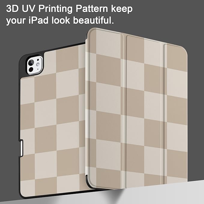 DONGKE Case for iPad Pro 11 inch (M5 2025 / M4 2024, 6th & 5th Generation) – [Built-in Pencil Holder] Ultra Slim PU Leather Trifold Stand Cover with Soft TPU Back, Auto Wake/Sleep, Chessboard