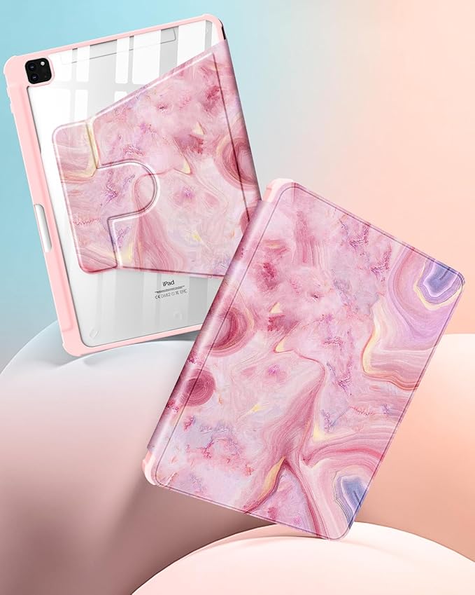 Uppuppy for iPad Pro 12.9 Case Folio Cover with Pencil Holder Women Girls Cute Girly Kawaii Teens Aesthetic Unique Fashion Rotating Stand for Apple iPad Pro 12.9 Inch Cases 2022/2021/2020/2018