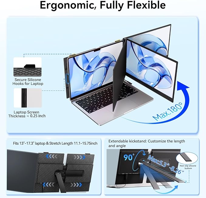 14" Laptop Screen Extender, Ultra-Thin Ligthweight FHD 1080P IPS Portable Monitor, Travel Screen for Laptops 13-17.3" USB-C/HDMI Plug and Play for Windows/Mac/Android/PS5