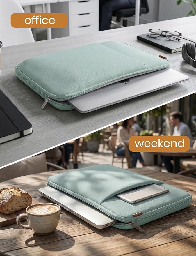 DOMISO Laptop Case Laptop Sleeve Cover for 14 inch Mac Book Pro M4/M3/M2/M1 Pro/Max, Compatible with 13.3 inch HP Dell ASUS Notebook, Water-Resistant Bag with Scalable Handle and Small Case,Mint Green