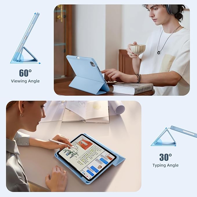Kidopire New Compatible with iPad Pro 11 Inch Case (M4 2024/M5 2025) with Pencil Holder, Smart Cover with Protective Trifold Stand & Soft TPU Back, Auto Wake/Sleep, Support Pencil Pro, Blue