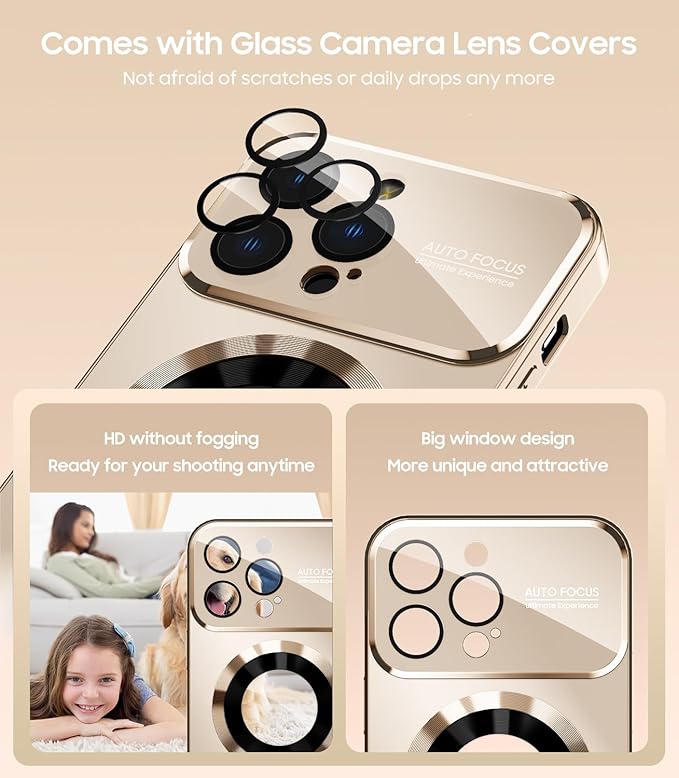 MAKAVO Magnetic for iPhone 16 Pro Case, Compatible with MagSafe, Built-in Camera Lens Protector, Logo View, Military Grade Drop Protection Phone Cover, Desert Titanium