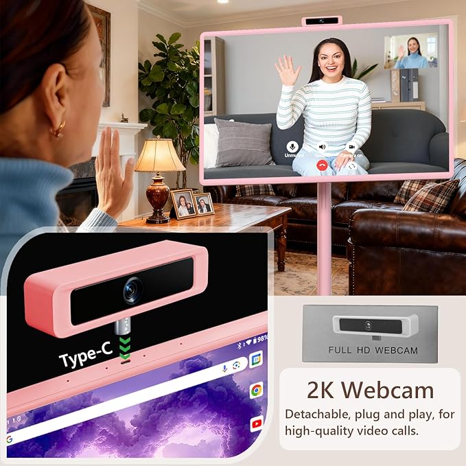 OFD 32" Portable TV on Wheels FHD,Android15 OS,Touchscreen TV with 8+128GB Storage,Rolling TV Built-in Battery 6-8H Play Time,Portable TV Tablet with Remote & Vioce|8MP Webcam|Speaker,Fully Rotatable