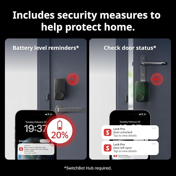 SwitchBot Smart Lock Pro Keyless Entry Door Lock, Smart Deadbolt Retrofit for Existing Deadbolt, No-Drill Install for Renters, Auto-Lock, Add Hub (Sold Separately) for Matter Siri, Alexa & Google