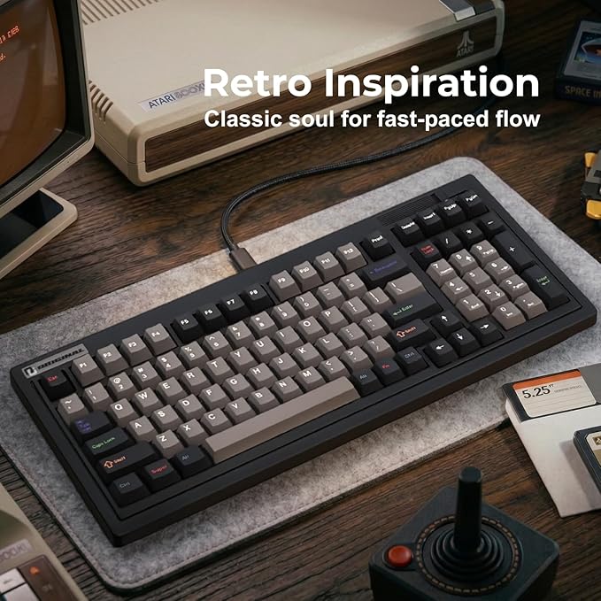 FL·ESPORTS OG98 Retro Mechanical Keyboard Wireless 2.4GHz/Bluetooth 5.0/USB-C, 96% Gasket Mount Hot Swappable Gaming Keyboard, PBT Keycaps, 4000mAh for Mac/PC - Silent Switches | Black