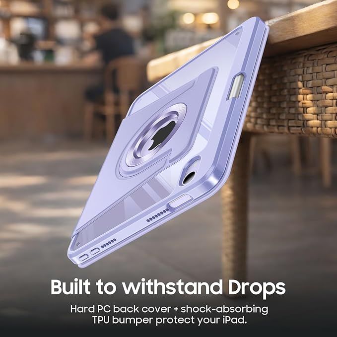 Fintie 360 Degree Rotating Case for iPad mini 7 (A17 Pro, 7th Generation) 2024 / iPad mini 6 (6th Gen) 8.3 Inch - Swiveling Protective Stand Clear Back Cover with Pencil Holder (Purple)