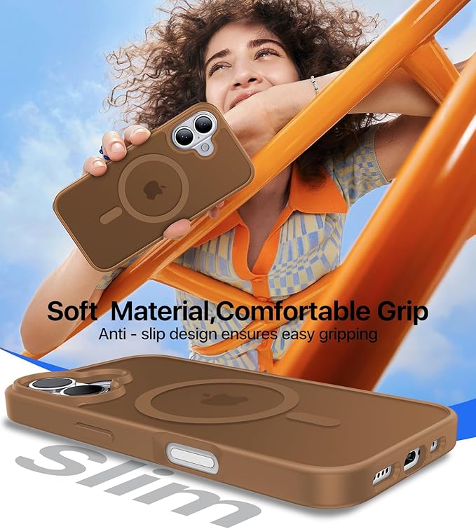 Magnetic for iPhone 16 Case, [Compatible with MagSafe][Military-Grade Drop Protection][Anti-Yellowing] Shockproof Protective Translucent Matte Cover for iPhone 16 Phone Case,Brown