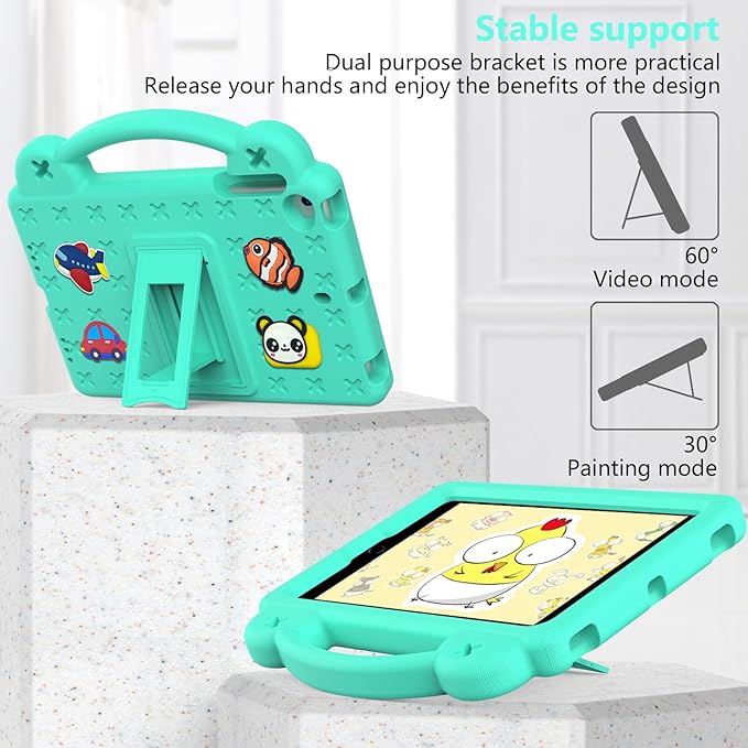 AKABEILA Compatible with Apple iPad Mini 1/2/3/4/5 Tablet Case, Kids Friendly Universal Lightweight Shockproof Protective Case with Shoulder Strap & Stand Handle Mint Green