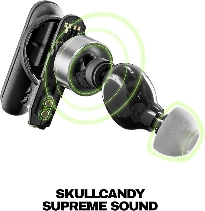 Skullcandy Smokin’ Buds Wireless Earbuds, Bluetooth Headphones, Noise Isolating Fit, Up to 20 Hours Battery, IPX4 Sweat and Water Resistant, Microphone for iPhone Android - True Black