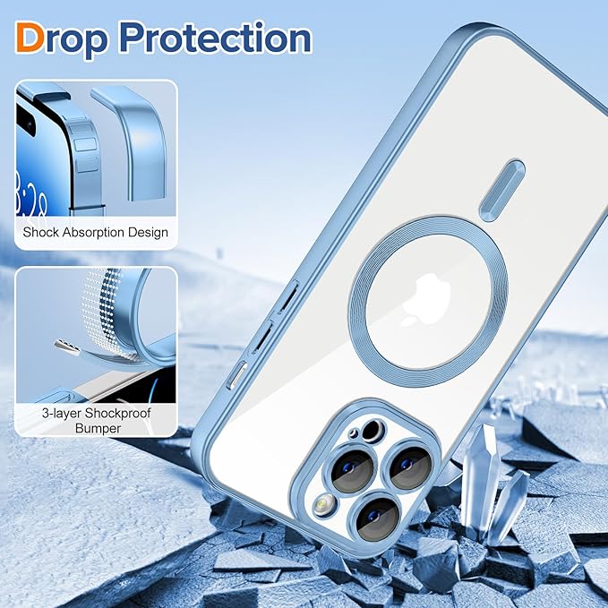 Hython Magnetic Clear for iPhone 14 Pro Case with Camera Lens Protector [Compatible with MagSafe] Luxury Plating Edge Slim Soft TPU Cover Protective Phone Case for iPhone 14 Pro, Matte Light Blue