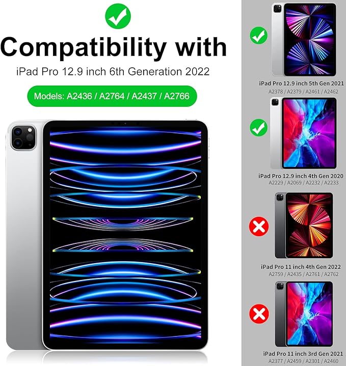 Aoub New iPad Pro 12.9 Case 6th Generation 2022 / 5th Gen 2021/ 4th Gen 2020 with Built-in Pencil Holder, Auto Wake/Sleep, Slim Stand Soft Back Shell Smart Cover for iPad Pro 12.9 Inch, Black