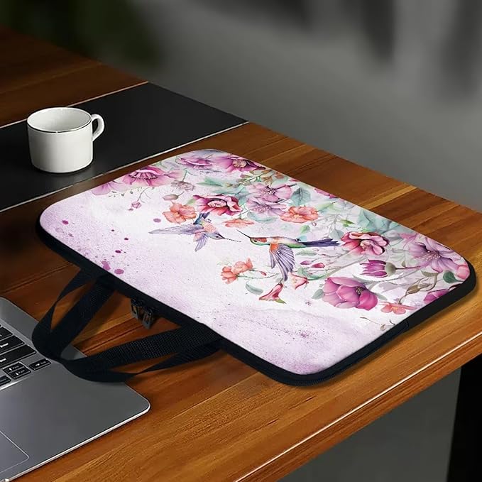 10 Inch Laptop Sleeve, Laptop Cover Computer Bag Tablet Carrying Case with Handle, Hummingbirds Floral Water-Repellent Tote Bags Notebook Sleeves Handbag Messenger Briefcase