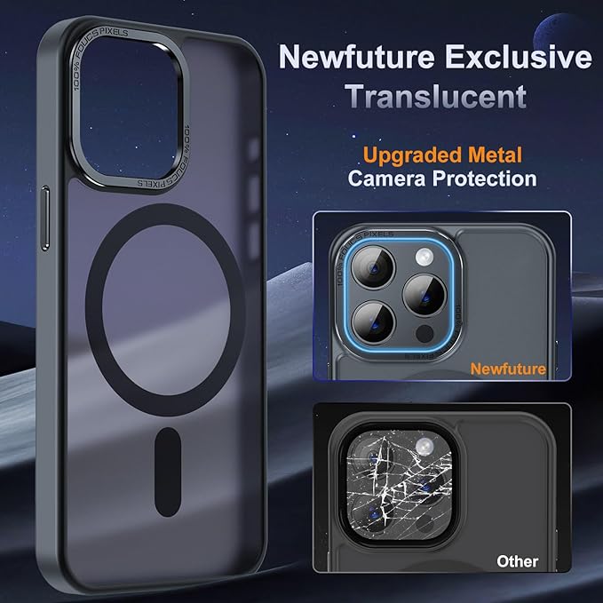 Newfuture Designed for iPhone 13 Pro Max Case with Magnetic [13 FT Military Drop Protection] [Compatible with Magsafe] Slim Translucent Matte Shockproof with Anti-Fingerprint Phone Case, Black