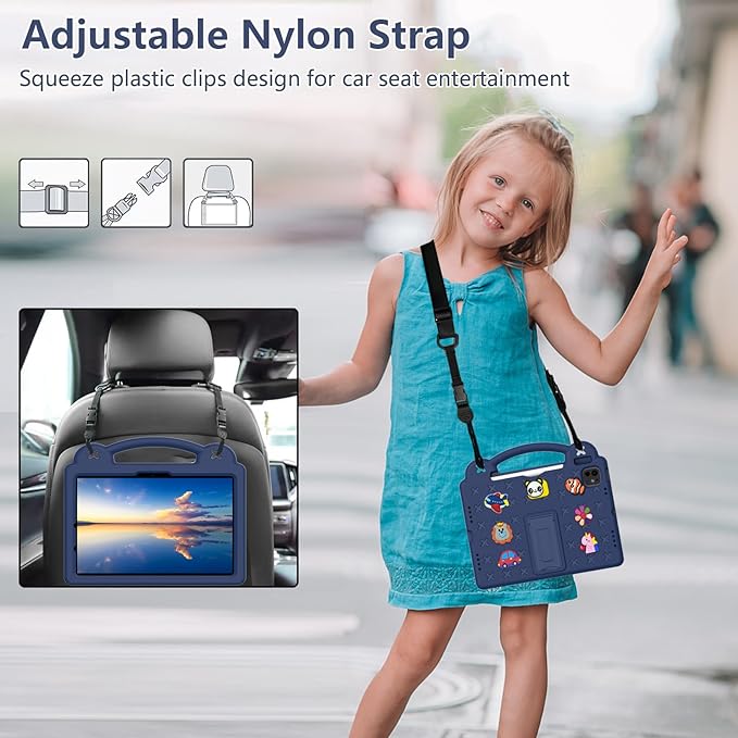AKABEILA Compatible with Apple iPad Air 11(2026)M4(2025) M3(2024)/iPad Pro 11(2024)(2025) M5 11 inch Tablet Case, Kids Friendly Shockproof Protective Case with Shoulder Strap & Stand Handle Navy Blue