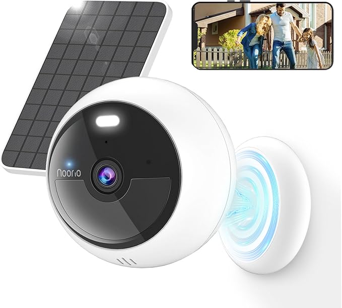 Noorio Solar Security Cameras Wireless Outdoor, 1080P Battery Powered Magnetic Outdoor Camera with AI Motion Detection, 2.4G WiFi Home Security Camera Color Night Vision, 32GB Local Storage
