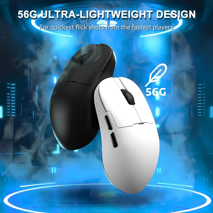 Yindiao AJAZZ AJ159 APEX Wireless Gaming Mouse with Magnetic Charging Base, 56g Lightweight BT/2.4G/USB-C Wired Mouse, PAW3950APEX 42K DPI Optical Sensor, Programmable Buttons for PC/Mac/Win(White)