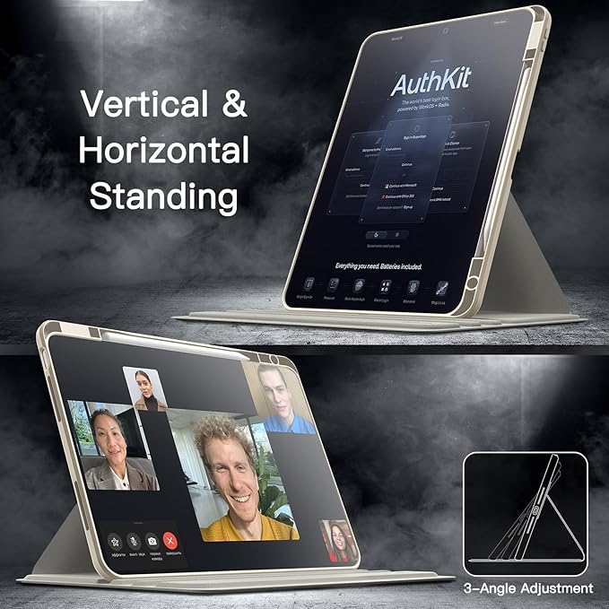 JETech Rotating Case for iPad Air 13-Inch M4/M3/M2 (2026/2025/2024) with Pencil Holder, 360 Degree Rotation Protective Stand Cover Clear Back, Auto Wake/Sleep (Starlight)