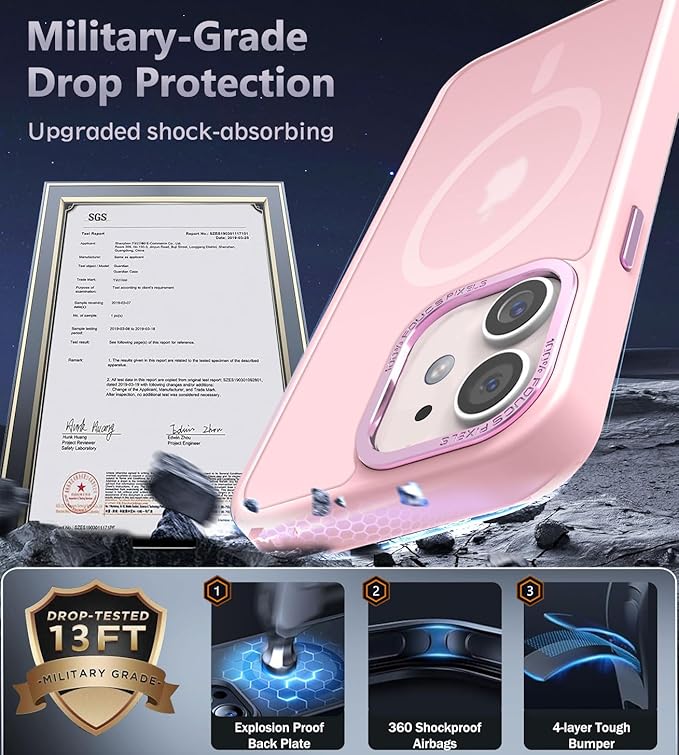 Newfuture Designed for iPhone 11 Case with Strong Magnetic [13 FT Military Drop Protection] [Compatible with Magsafe] Slim Translucent Matte Shockproof with Anti-Fingerprint Phone Case, Tender Pink