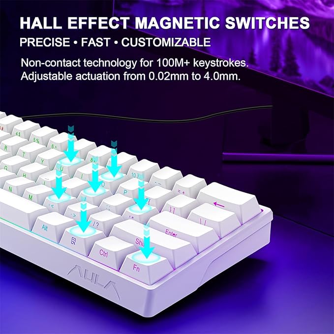 Aula WIN60 HE 60% Mechanical Keyboard Wired, Hall Effect Gaming Keyboard Magnetic Switch Hot Swappable, Adjustable Actuation Rapid Trigger Mode 8000Hz Polling Rate, RGB Keyboard 60 Percent Design