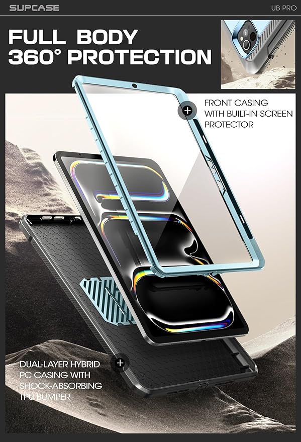 SUPCASE for iPad Pro 11 Inch Case M5/M4 (2025/2024) with Pencil Holder (Unicorn Beetle Pro), [Built-in Screen Protector & Stand] Full-Body Rugged Cover for iPad Pro 11'' 6th/5th Gen, Arctic