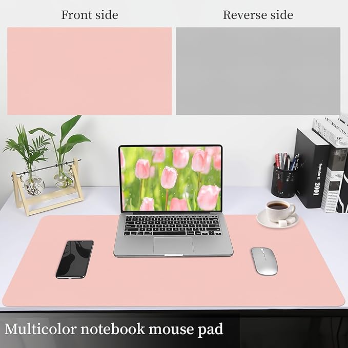Bloss Pink Leather Desk Mat Protector,Office Desks Mats,Laptop Waterproof Desk Pads,Desks Protector Mats,Cute Computer Mouse Mats,Dual-Side Writing Pads for Office/Home.31.5"x 15.7"