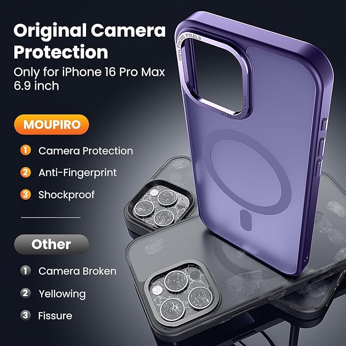 for iPhone 16 Pro Case with 2X Screen Protectors [Compatible with MagSafe] Military Grade Drop Protection Skin Feeling Back Cover Shockproof Slim Fit iPhone 16 Pro Phone Case 6.3 inch,Purple