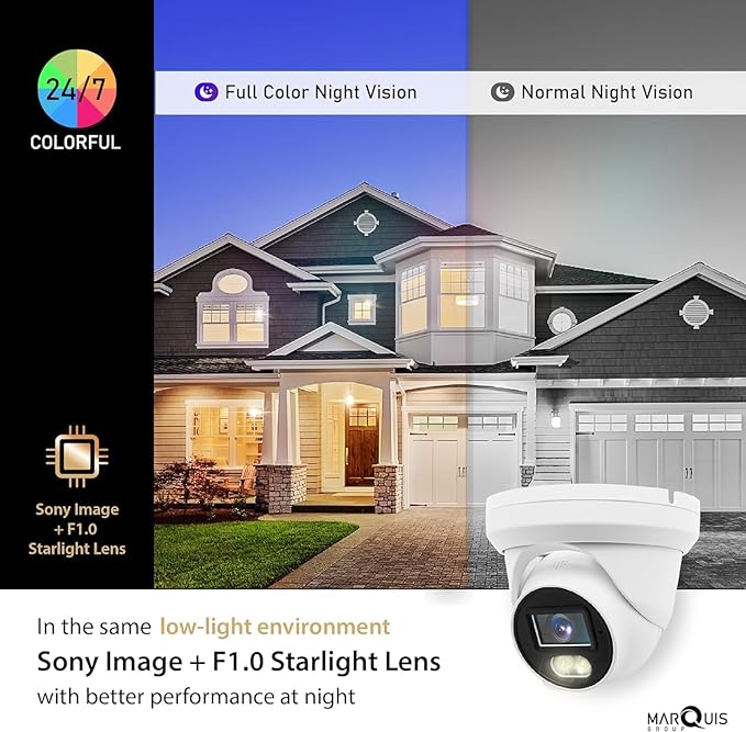 Marquis 4MP PoE IP Turret Dome Camera with Audio, IP Security Camera Outdoor Rated, Waterproof IP66, 108° Wide Angle 2.8mm Lens NDAA Compliant (Color Night)
