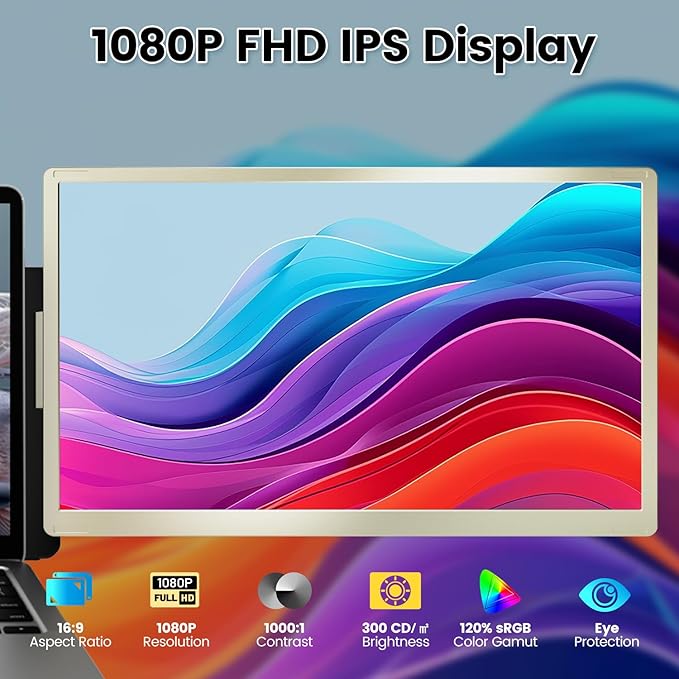 KEFEYA Laptop Screen Extender, 15.6" Portable Monitor for Laptop with 120% sRGB, FHD IPS & USB to HDMI Hub & 235° Rotation, Triple Monitor Extender Plug & Play Fits for All Laptops (Mac/Win/Android)