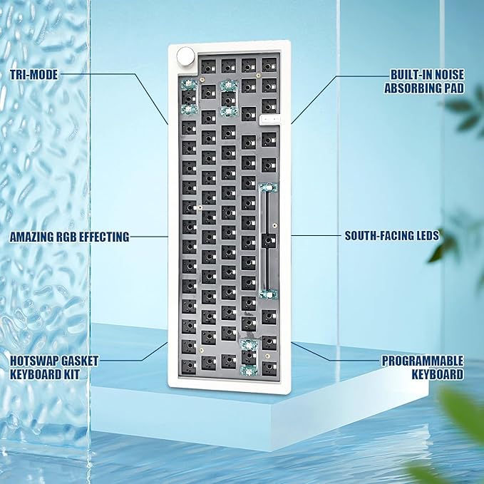 BOYI GMK67 Barebones Keyboard Kit,65% RGB Hot-Swap Gasket Mounted Tri-Mode BT/2.4GHz/USB-C 4000mAh Wireless Custom Programmable Mechanical Gaming Keyboard DIY Kit with Knob(White)