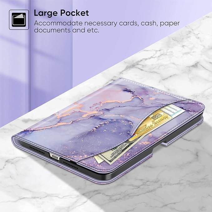 Fintie Folio Case for iPad Mini 7 (A17 Pro, 7th Generation) 2024 / iPad Mini 6 (6th Gen) 8.3 Inch, Multi-Angle Smart Stand Cover with Pencil Holder & Pocket, Auto Sleep/Wake, Lilac Marble