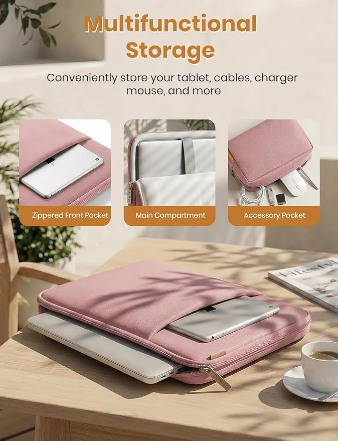 DOMISO 17.3 inch Laptop Sleeve Case Water Resistant Shockproof Protective Computer Bag for 17.3" Notebook/IdeaPad/LG Gram/HP Pavilion Envy 17/MSI with Accesory Bag,Pink