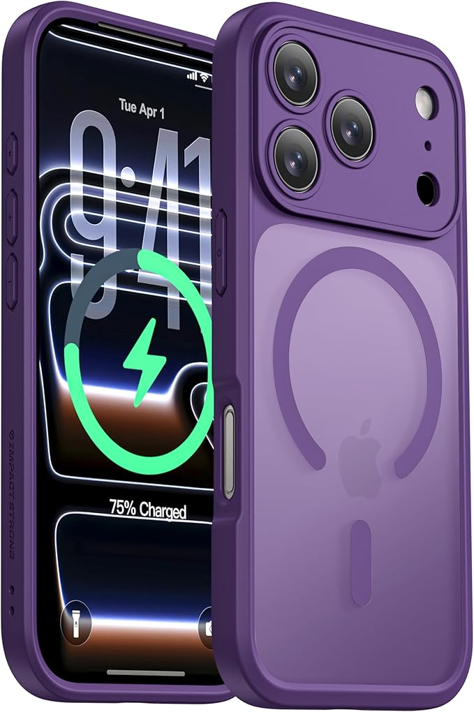 ImpactStrong Magnetic Guard Designed for iPhone 17 Pro Max Case [Camera Protection] [Military Grade Drop Tested] [Compatible with MagSafe] Slim Translucent Matte Phone Case (6.9") - Purple