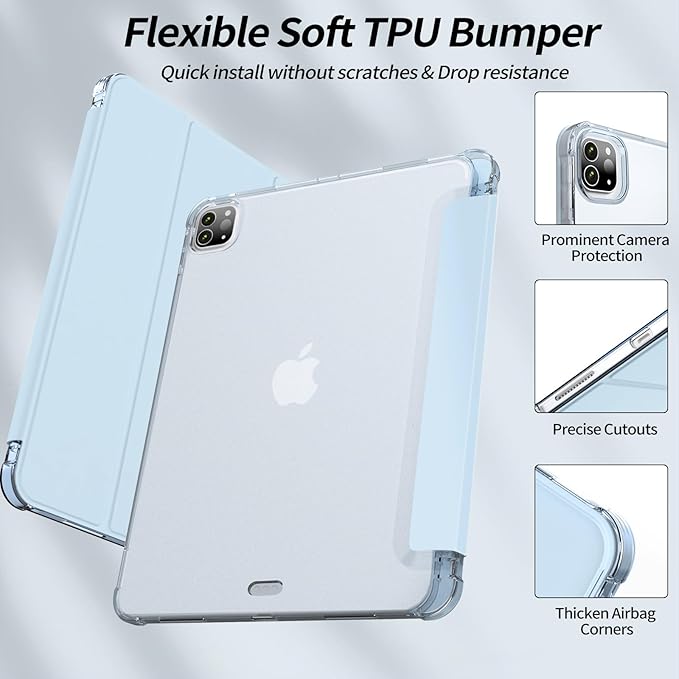 Kenke New iPad Pro 11 Inch Case 4th/3rd/2nd/1st Generation 2022/2021/2020/2018 Support 2nd Pencil Charge with Built-in Left Side Pencil Holder, Hard Frosted Back Cover & Colored Edge (Light Blue)