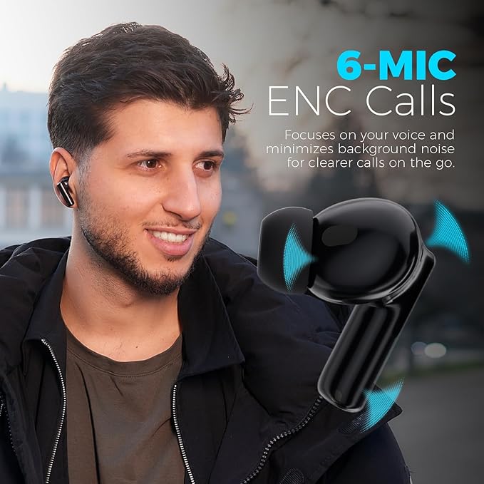 Sound Addicted ZEN6 – Hybrid ANC Earbuds with 6 Microphones, Smart Wear Detection, Dual-Device, Wireless & USB-C Charging, ENC Call Noise Reduction, 42dB Noise Canceling, 35H Playtime