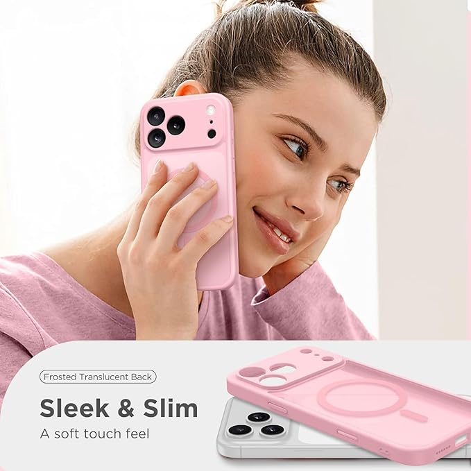 CAPRARO Magnetic for iPhone 17 Pro Max Case, Upgraded [Full Camera Protection] [Compatible with MagSafe] Protective Translucent Matte Women Girl Phone Case Cover, Peach Pink