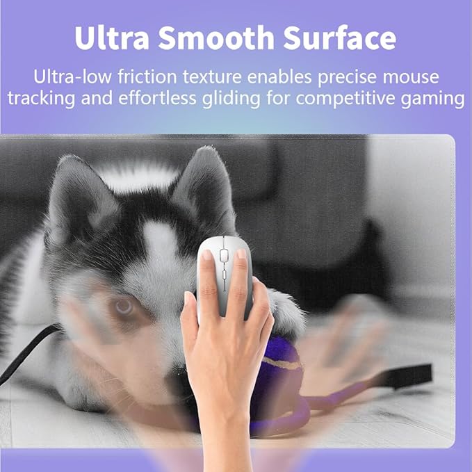 Large Gaming Mouse Pad (31.5" x 15.8") - Siberian Husky Pup Playing with Purple Ball Cute Puppy, Extra XXL Extended Office Accessories, Premium Stitched Anti-Slip Desk Mat