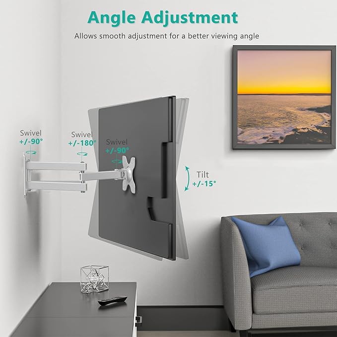 WALI TV Wall Mount Articulating LCD Monitor Full Motion Extension Arm Tilt Swivel for Most 13 to 32 inch LED TV Flat Panel Screen with Mounting Holes up to 100x100mm, 2 Packs (1330LM-2W), White