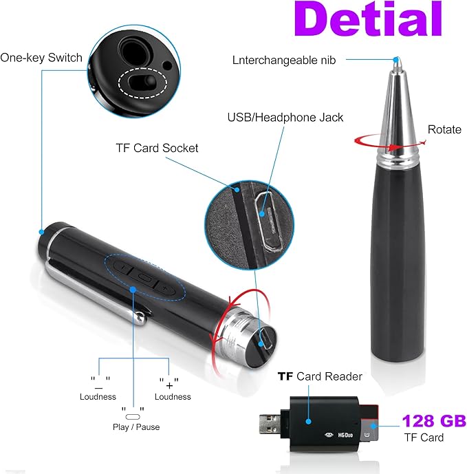 128GB Digital Voice Recorder with Playback for Meetings & Follow-Up, 20H Continuous Recording, MP3 Audio Recorder for Professionals, USB-C Transfer, Windows/Mac Compatible