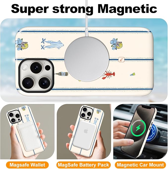 Magnetic for iPhone 15 Plus Case Cute Frog Stripes Phone Case, Summer Shockproof Slim TPU and Hard PC Protective Phone Cover Compatible with MagSafe Designed for Women Girls