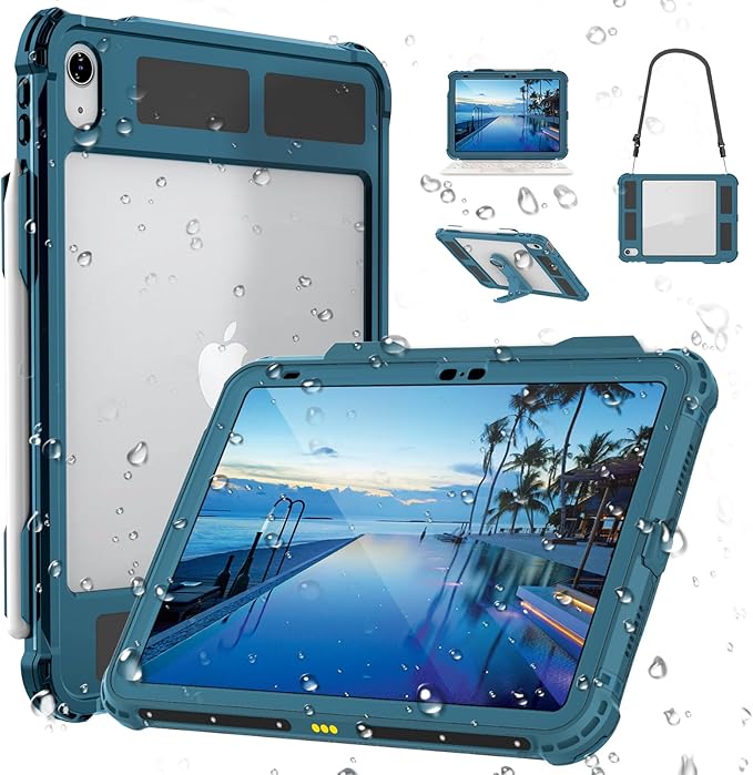 Table Waterproof Case Compatible with iPad (A16) 11th 2025/10th Gen 10.9 inch, Shockproof Drop Proof Full Body Cover Built-in Screen Protector, Pencil Holder, Stand, Shoulder Strap Teal