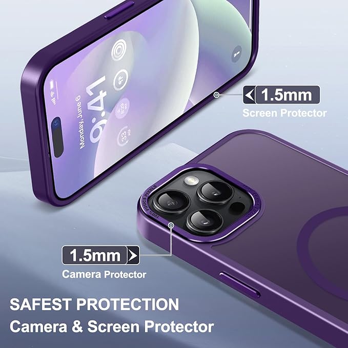 Newfuture Upgraded Magnetic for iPhone 15 Pro Max Case [Compatible with Magsafe] [Mil-Grade Protection], Pocket-Friendly, Slim Translucent Phone Case Cover for iPhone 15 Pro Max 6.7", Deep Purple
