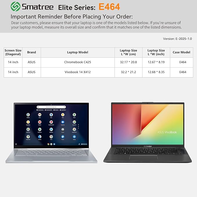 Smatree Laptop Sleeve for 14 inch ASUS Chromebook C425, for 14 inch ASUS Vivobook 14 X412, Case with Accessory Pocket, YKK Zipper, Patented Shockproof Design (E464)