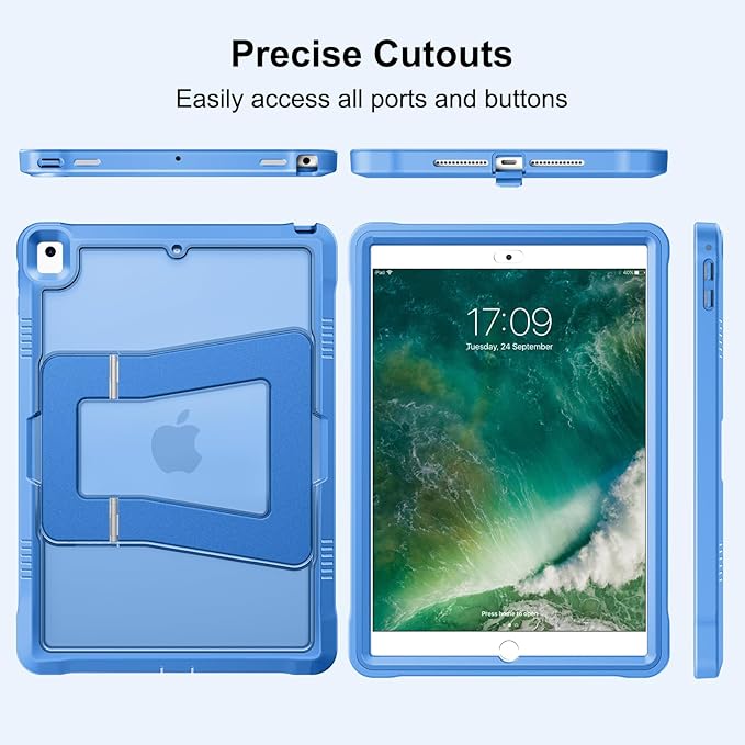 DTTO Case for iPad 6th/5th Generation 9.7 Inch 2018/2017, Adjust Kickstand Freely, Built-in Screen Protector, Frosted Full-Body Shockproof Protective Cover for iPad Air 2 / Pro 9.7, Sky Blue